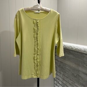 Bryn Walker Cotton Ruffle Front Yellow Pullover Top XL